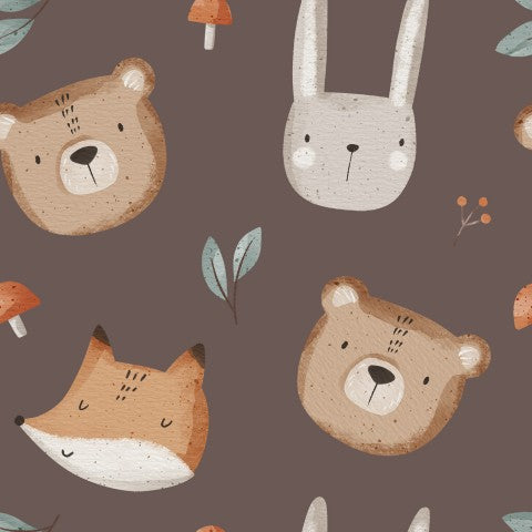 Muslin cute animals and mushrooms