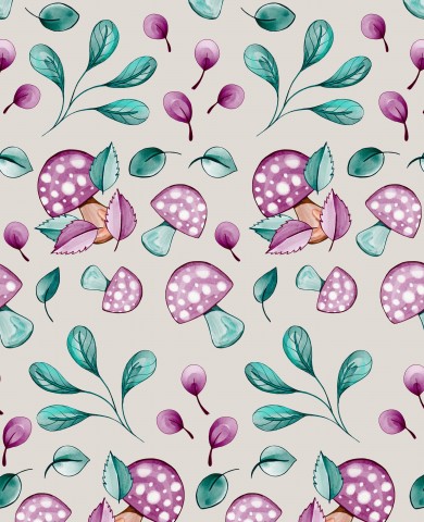 Waterproof fabric Autumn Mushrooms and Leaves