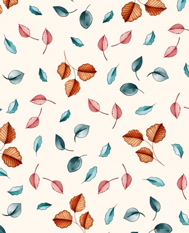Waterproof fabric Autumn Oak Leaves on Creamy