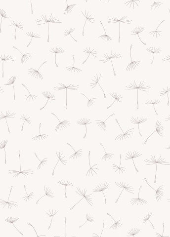 Toile de coton motif pissenlit sur fond blanc