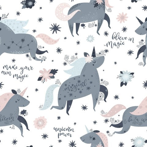 Toile coton licornes et étoiles