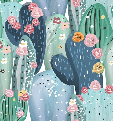 Toile de coton cactus et fleurs
