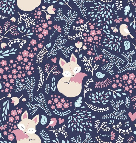  Tela di cotone volpi e fiori
