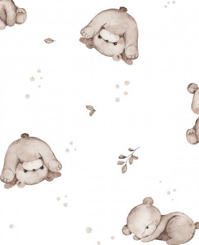 Wasserdichter Stoff Baby-Teddies mit Blättern 30x30cm weiß