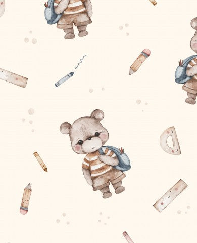 Musselin Back to School Teddy Junge 30x30cm creme