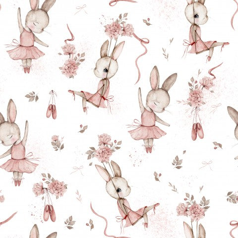 Muslin ballerina bunnies white 15x15cm