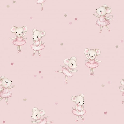 Rib Jersey rosa Ballerina-Stoff mit weißen Mäusen