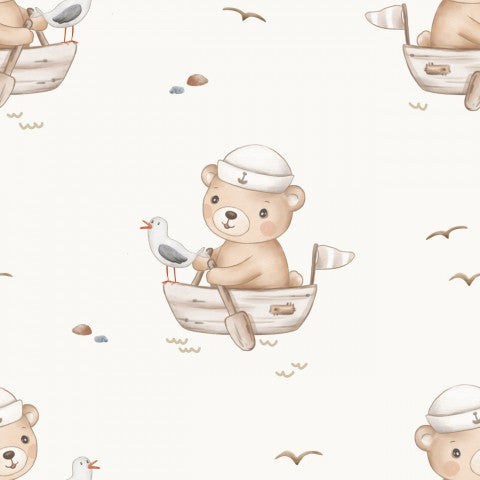 Jersey Bear On Boat OffWhite 11x11cm