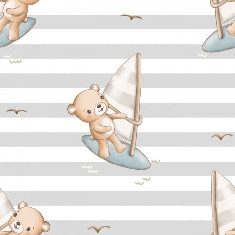 Jersey Bear On Windsurf GrayStripes 11x11cm