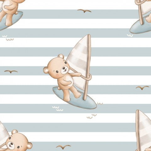 Wasserdichter Stoff einem Teddybären auf einem Segelboot