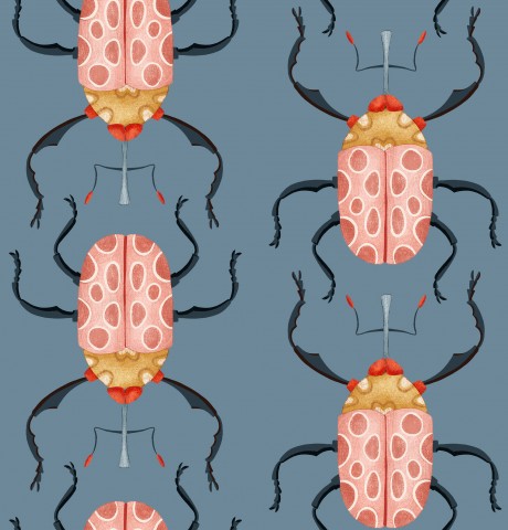Wasserdichter Stoff Beetle pink in dark blue