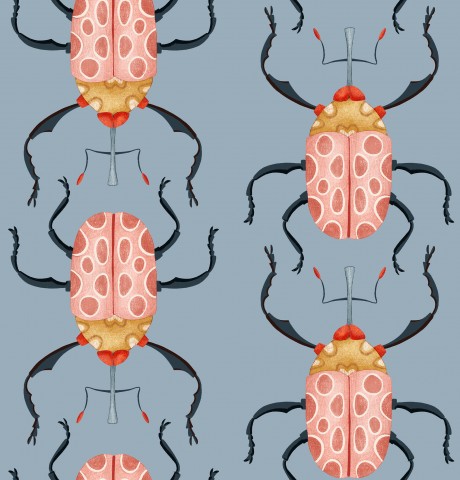 Wasserdichter Stoff Beetle pink in pale blue