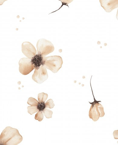Jersey beige flowers 30x30cm white