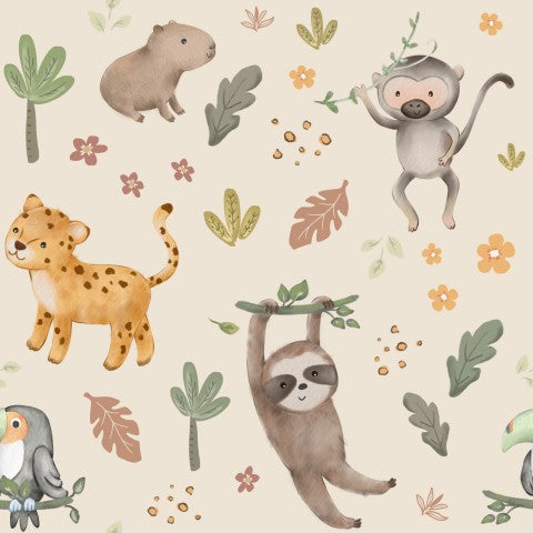 Jersey Beige Jungle Animals