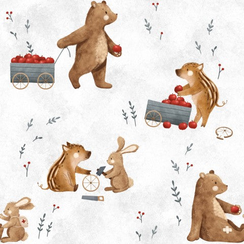 Animaux et pommes en satin de coton
