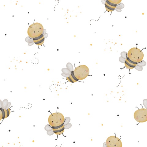  Tessuto impermeabile con simpatiche api su sfondo bianco