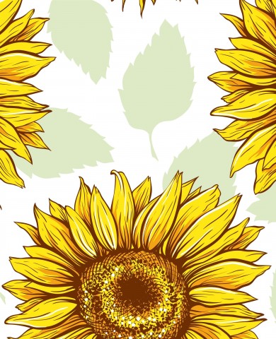 Wasserdichter Stoff Big Scale Modern Sunflowers Green Leaves