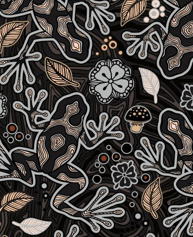 Muslin Black Frogs Autumn Line Art