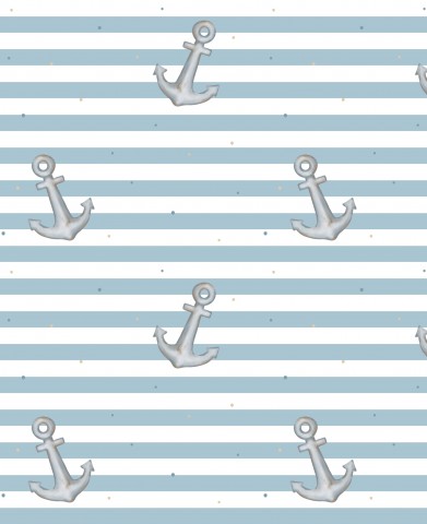 Canvas cotton an anchor pattern on a blue and white striped background