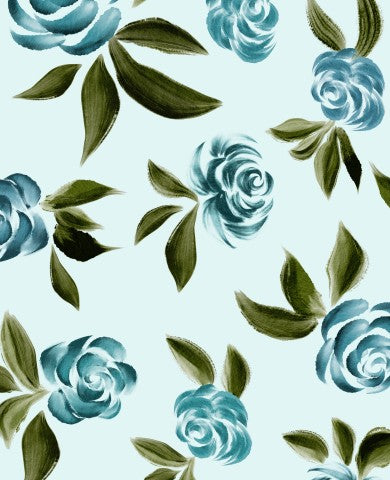 Jersey Blaue Aquarellrosen auf Blau