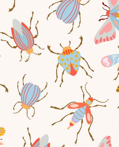 French Terry colorful beetles and butterflies
