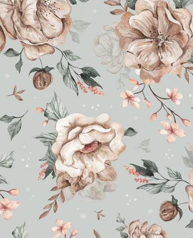  Tessuto impermeabile con motivo floreale e fiori e foglie