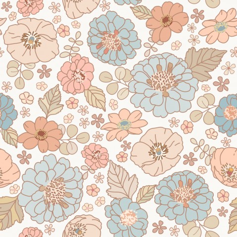 Toile de coton à motif floral aux couleurs pastel