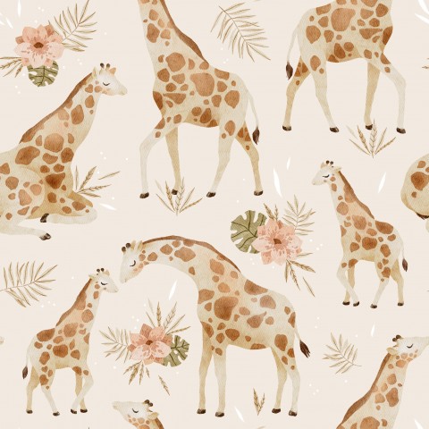 Jersey floral giraffe safari animals beige