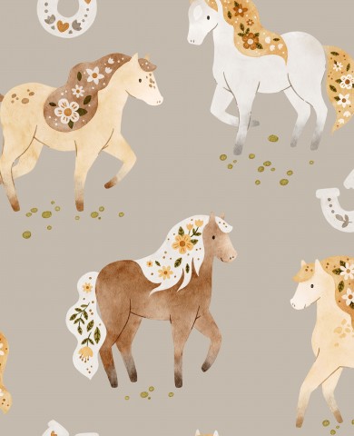 Jersey Flower Horses Taupe