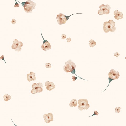 Jersey flowers brown on cream