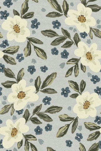 Jersey Boho Spring Painted Flowers Vintage Blue