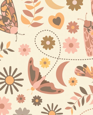 Wasserdichter Stoff Boho Motten und Blumen