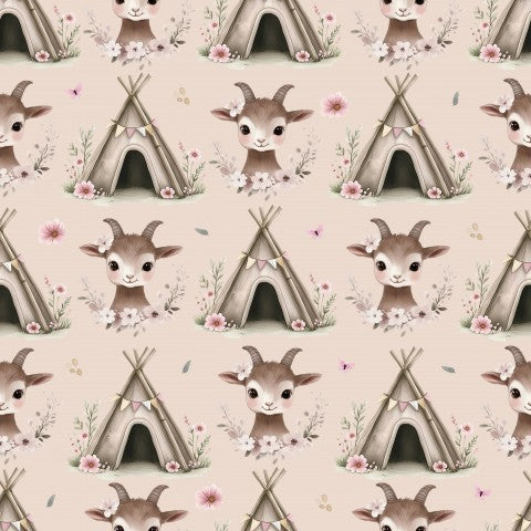 Wasserdichter Stoff das Bild einer Ziege in einem Tipi-Muster