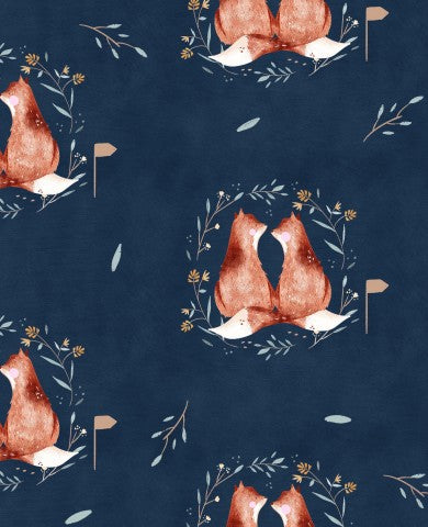 Tissu imperméable renards et fleurs