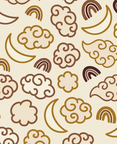  Nuvole notturne marroni su sfondo pastello: graziosa tela di cotone, perfetta per il tuo prossimo progetto di cucito.