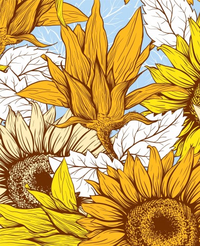 Wasserdichter Stoff Bright Line Art Sunflowers