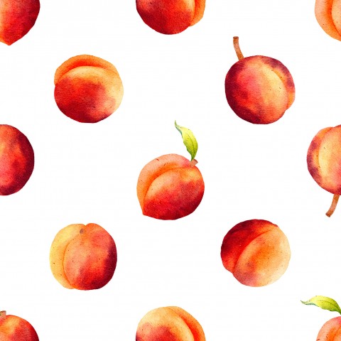 Satin de coton motif aquarelle avec des pêches