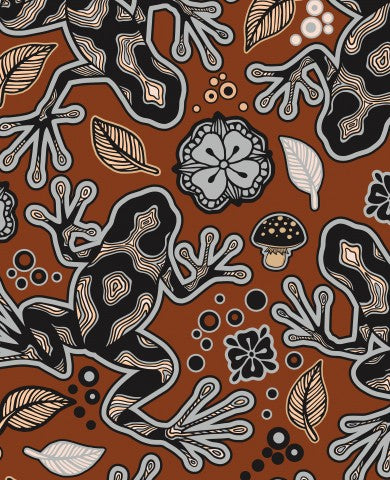 Muslin Brown Frogs Autumn Line Art