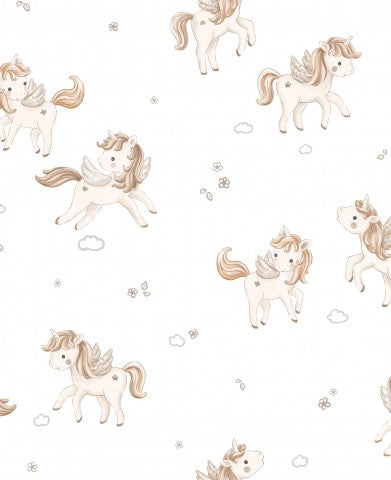 Wasserdichter Stoff Brown Unicorn White 20x20cm
