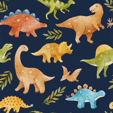 Jersey Colorful Dinosaurs in Navy Blue