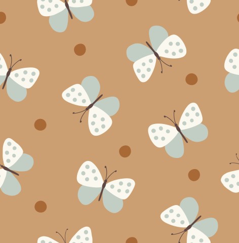 Toile de coton papillons et pois sur fond marron