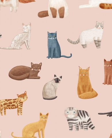 Muslin cat pattern on pink background