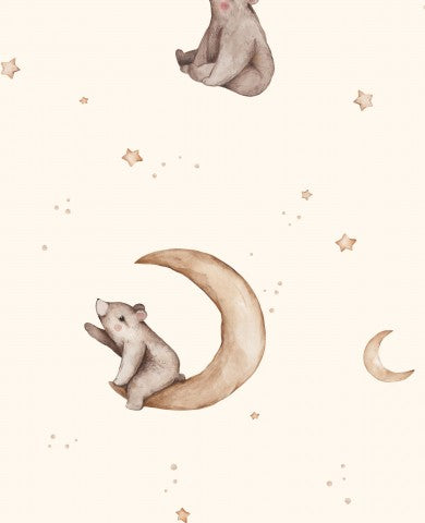 Satin cotton wallpaper with bears and stars on it