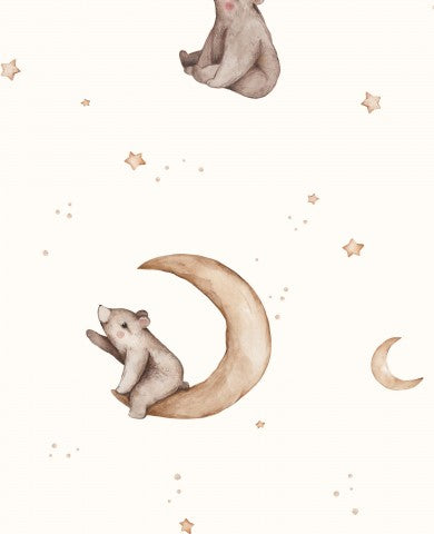 Satin Cotton Watercolor Bears on the Moon Wallpaper