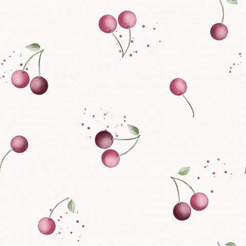 Toile de coton cerises sur fond blanc