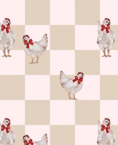 Musselin ein Hühnermuster auf einem karierten Hintergrund