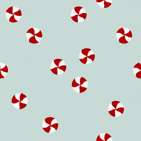 Jersey côtelé avec un motif de cannes de bonbon rouges et blanches sur fond bleu