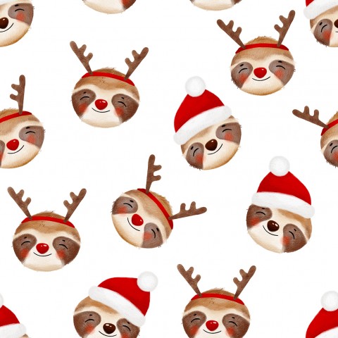 Wasserdichter Stoff christmas sloth animal heads white mini