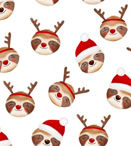 Wasserdichter Stoff christmas sloth animal heads white