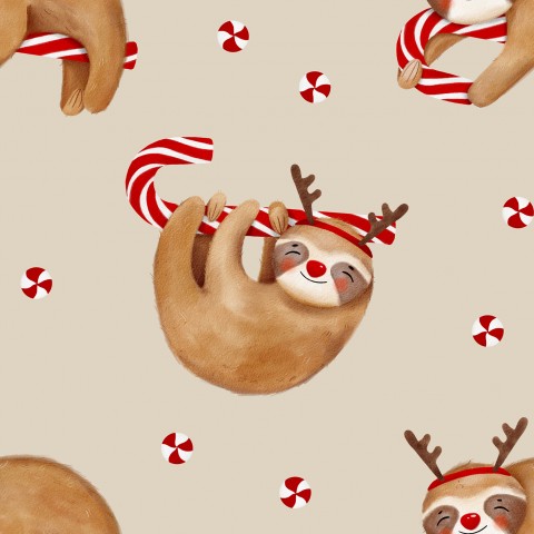 Wasserdichter Stoff christmas sloths beige mini